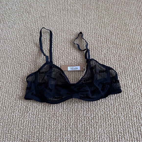 Skims After Hours Onyx Logo Mesh Straight Neck Underwire Bralette, Size XS NWT - Picture 1 of 3